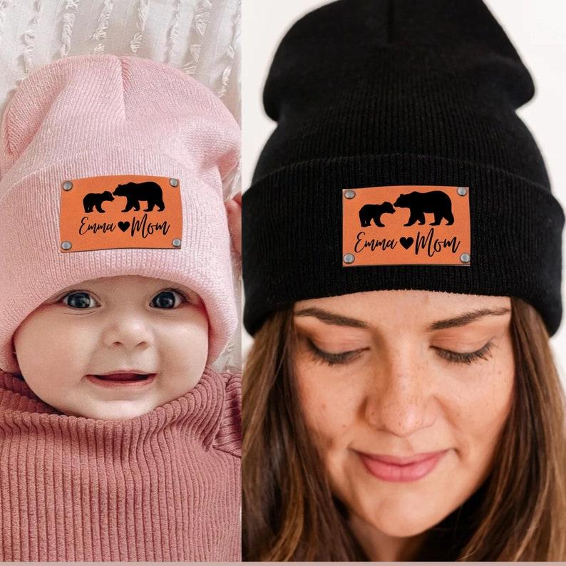 Custom Name Engraved Mama Bear Baby Bear Beanie Hat Newborn Youth Adult Beanie  Mother's Day Gift