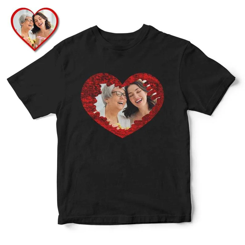 Custom Photo Unisex Shirt Personalized Heart Shaped Sequin Gifts for Her