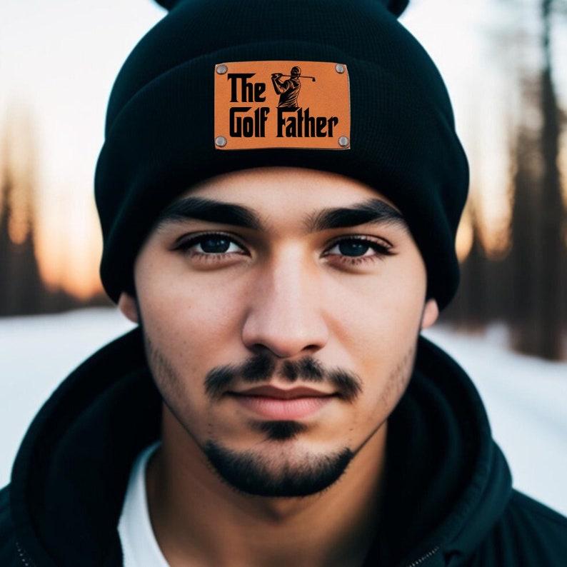 Custom Engraved PU Leather Patch Father Beanie - The Golf Father - Personalized Father Gift