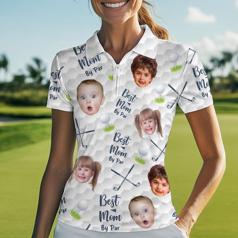 Personalized Best Mom By Par Polo Shirt, Custom Face Photo Kids Polo Shirt For Mom, Grandma, Mother's Day Gift, Golf Lover Gift For Women