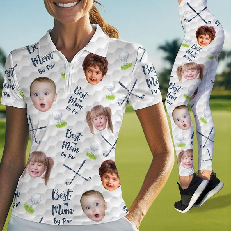Personalized Best Mom By Par Polo Shirt, Custom Face Photo Kids Polo Shirt For Mom, Grandma, Mother's Day Gift, Golf Lover Gift For Women