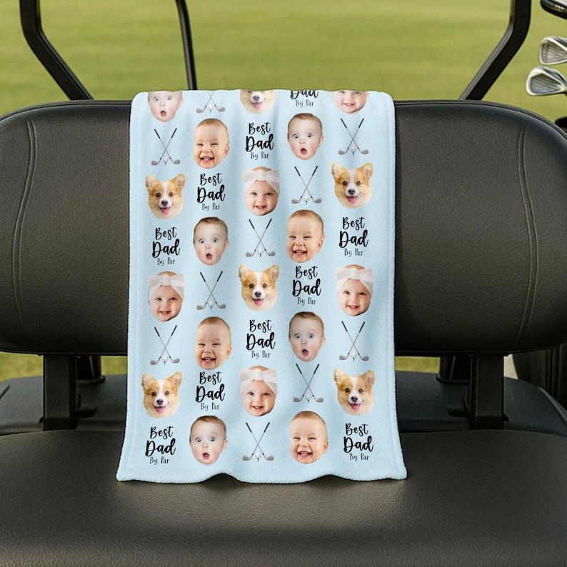 Personalized Father's Day Gift For Dad, Custom Photo Golf Towel, Baby Face Towel, Funny Dad Gift, Golf Dad Gift, Best Dad By Par Towel Gift