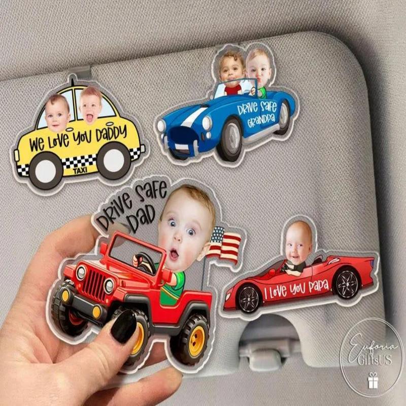 Custom Baby Photo Car Visor Clip, Fathers Day Gifts from Kids, Drive Safe Gift For Papa,Dad Car Sun Visor Clip, New Dad Gift,Car Accessories