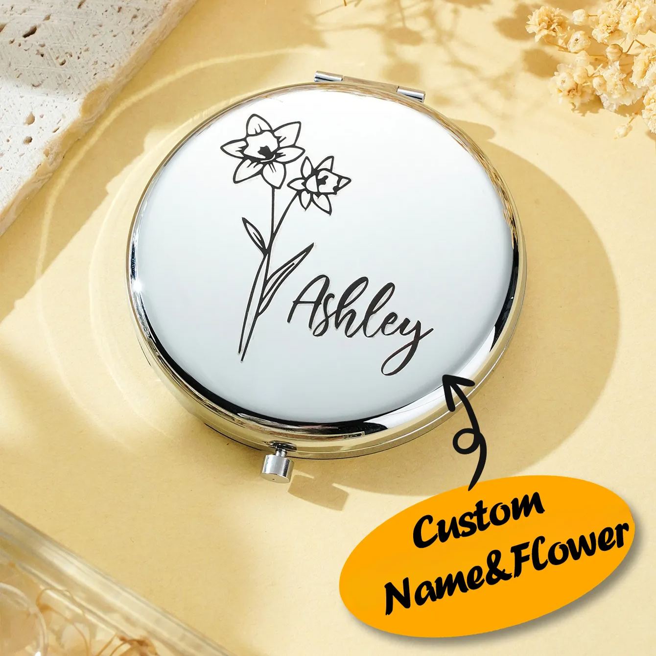 Custom Engraved Name Pocket Mirror Personalized Engraved Silver Compact Mirror Favor Gifts For Wedding Bridesmaid Gifts
