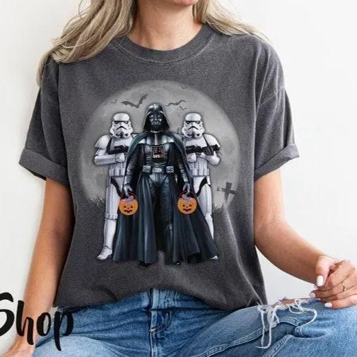 Vintage Star Wars Darth Vader Trick or Treat With Stormtroopers Comfort Color Tee, Halloween Party Gift, Halloween Pumpkin Shirt