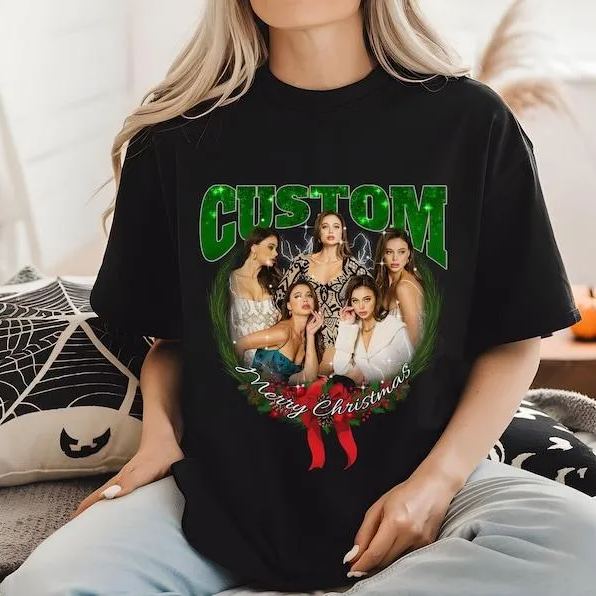 Comfort Colors Christmas Custom Bootleg Shirt, Photo Christmas Matching Shirt, Personalized Family Face Matching Shirt, Christmas Gift Idea