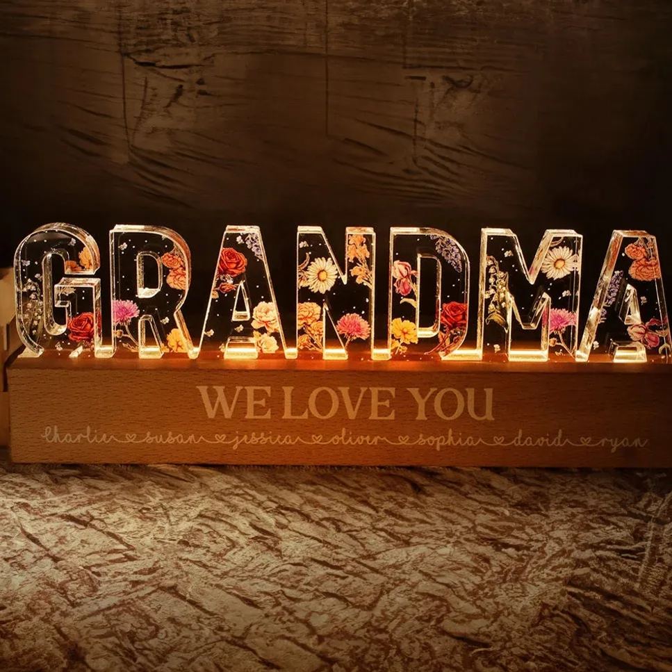 Custom Name Resin Lamp with Flower Personalized Name Gift For Her/Him