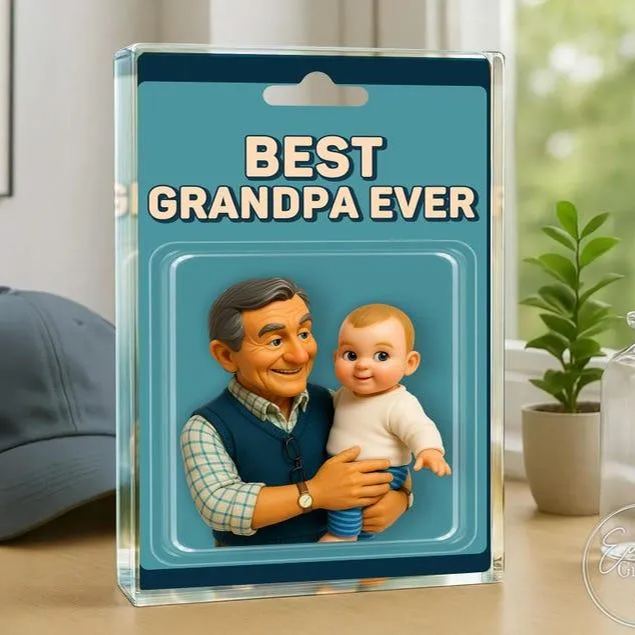 Custom Photo Grandpa And Grandkid Action Figure Acrylic Block, Personalized Father's Day Gift For Grandfather, Gift For Dad From Kids