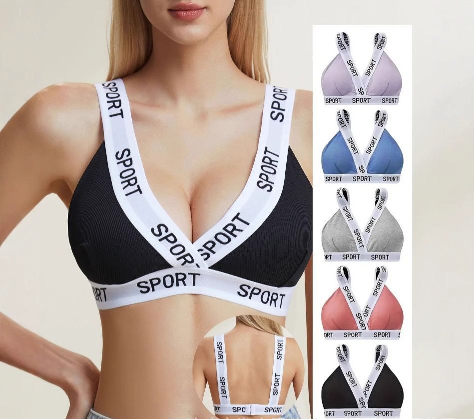 Breathable Sport Bralette Tops No Underwire & Padded Comfort Color-Block Design With Sport Lettering Soft Stretch Fabric For Gym Lounge & Casual Wear