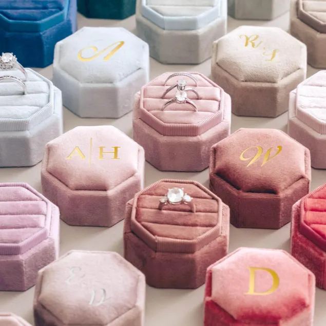 Personalized Velvet Ring Box, Wedding Gift, Triple Slot Wedding Ring Box, Anniversary Gift, Engagement Ring Box, Proposal Ring Bearer