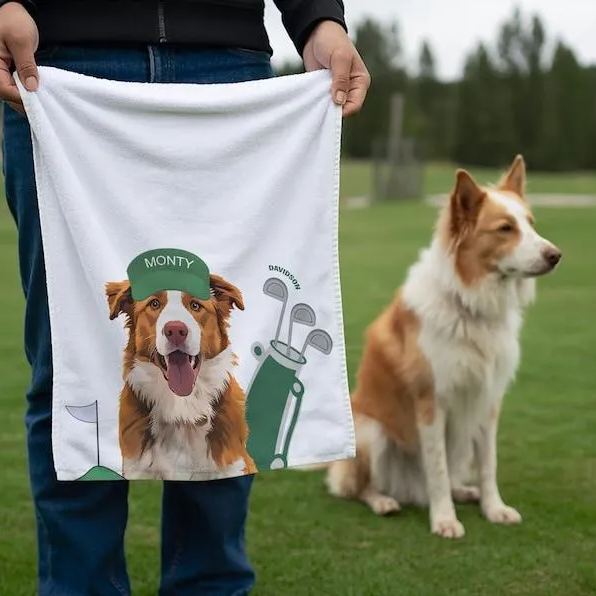 Custom Pet Golf Towel Using Pet Photo + Pet Name Personalized Dog Golf Towels Custom Cat Golf Towels Personalised Dog Towel Custom Cat Towel