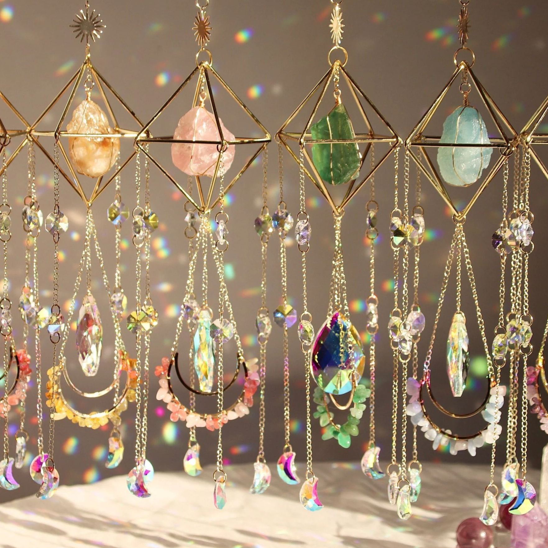 Sun Catcher for Window Hanging, Healing Crystal Suncatcher, Christmas Gift for Her Birthday Gift, Wall Decor Boho Room Decor, Rainbow Maker