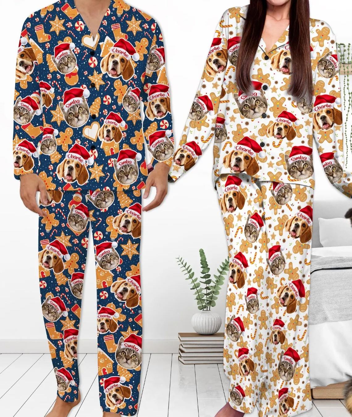 Custom Pet Face Christmas Pajamas: Matching Dog & Owner Pajamas
