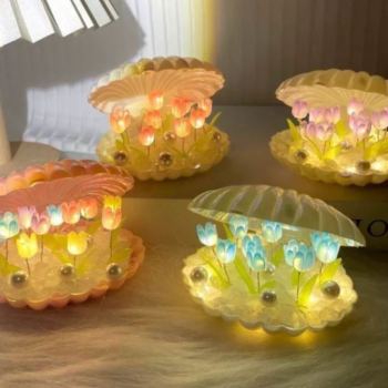 DIY Tulip Night Light Shell-Shaped Lamp Creative Bedroom Decor for Mother's Day Birthday Gift