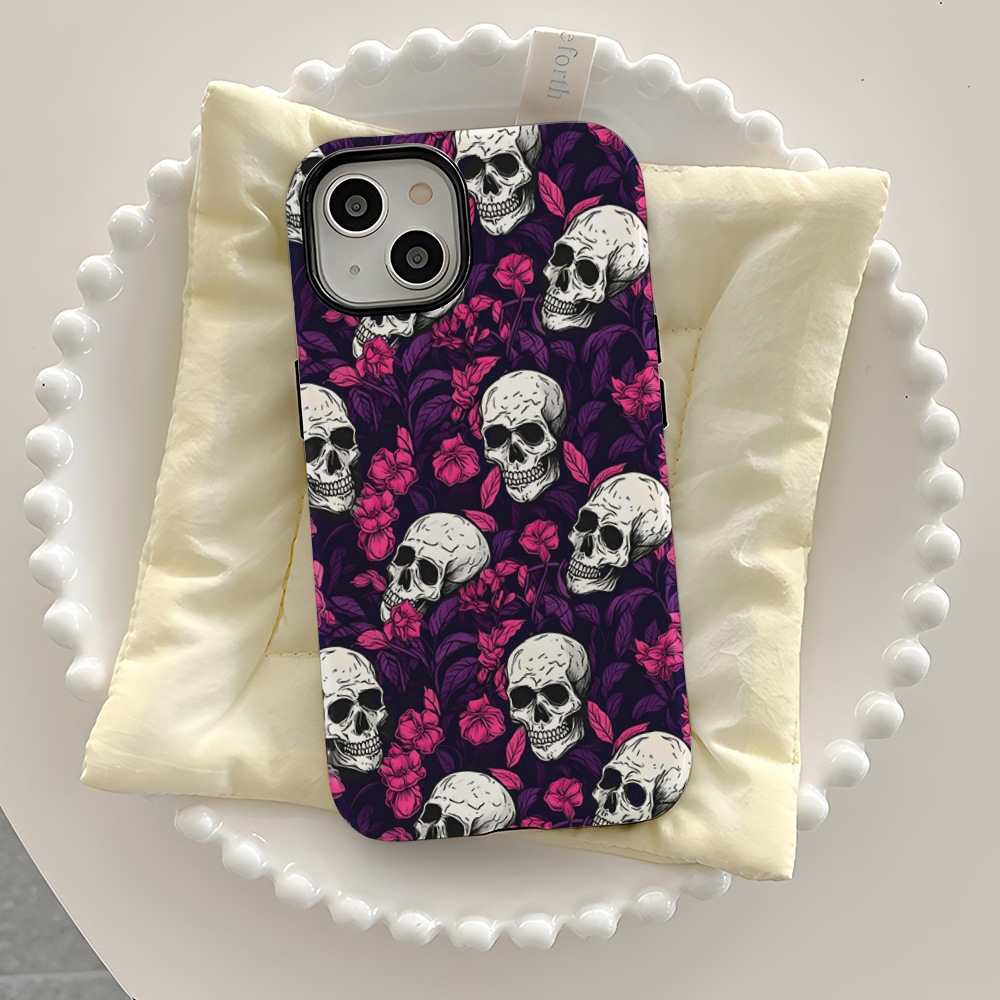 Valentines Skeletons In Bloom Phone Case | Embroidered Valentines Day Cottagecore Floral Skull Phone Cover For iPhone