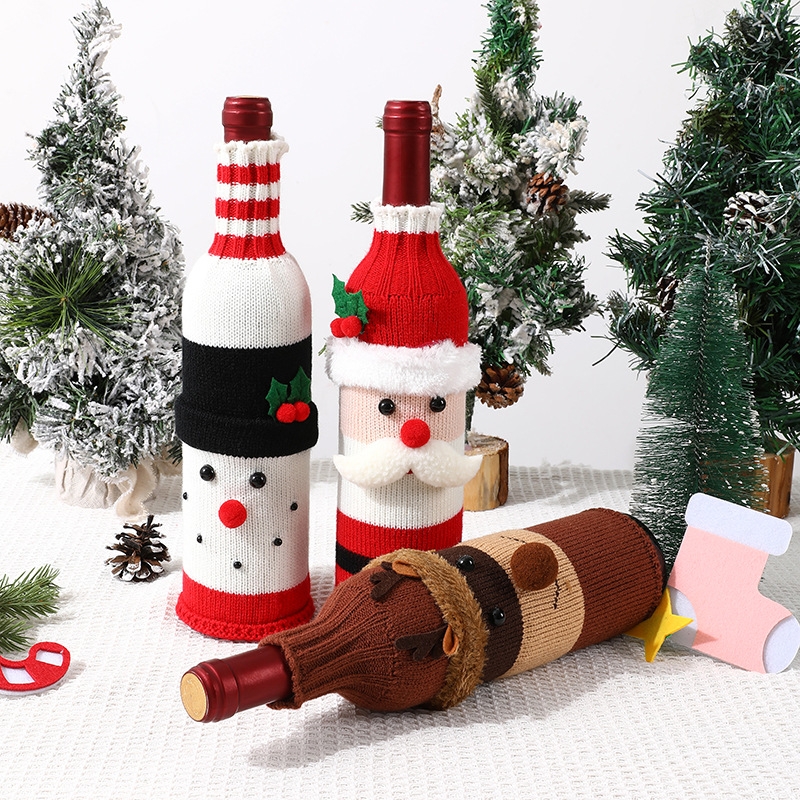 Wine Bottle Set Cartoon Knitted Old Man Snowman Red Wine Set Christmas Decoration Gift For Christmas