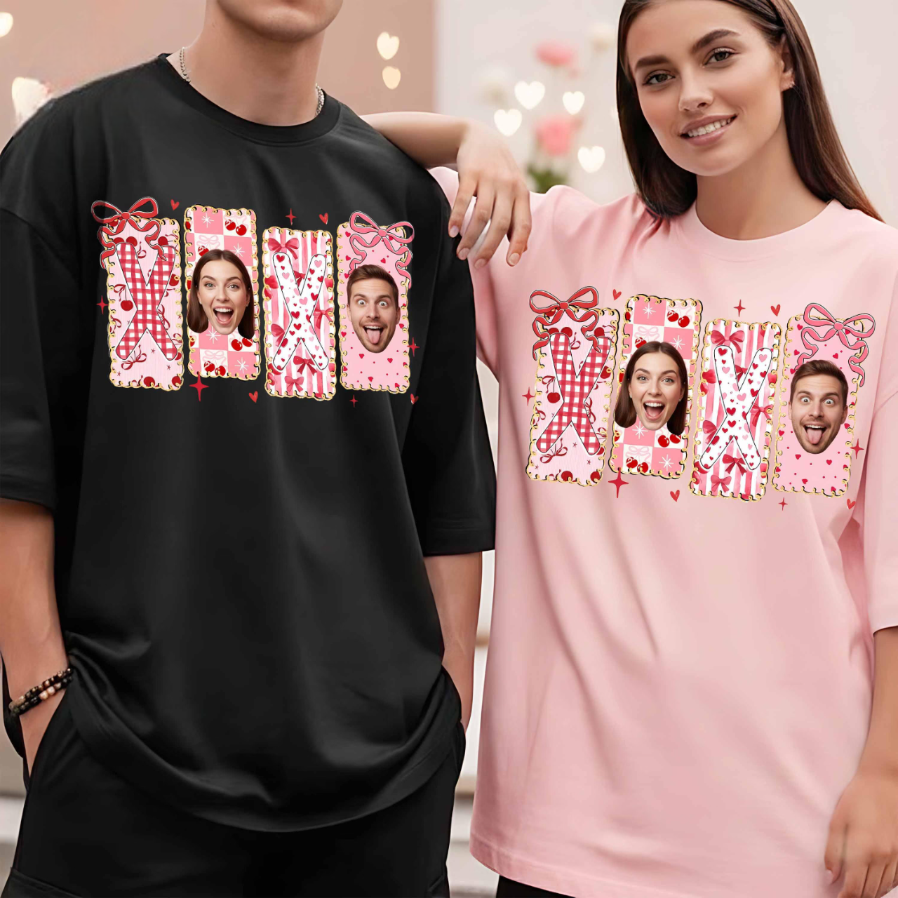 Custom XOXO Couple Shirt, Personalized Photo Valentine T Shirt, Matching Love Tee