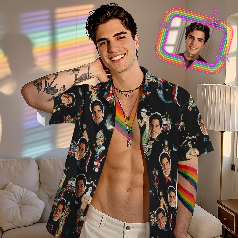 Custom Men's Mermaid Hawaiian Shirt Pride Month From Size S to 5XL with Comfortable Butterfly Mesh Fabric Material For LGBTQ