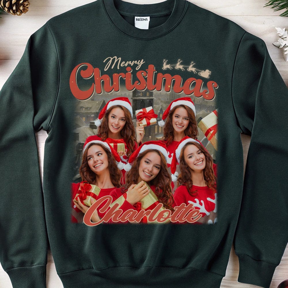 Custom Human Face Photo Merry Christmas Sweatshirt