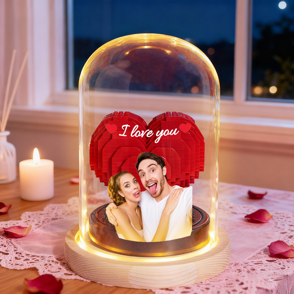 Custom Photo Love Building Block Night Light Toy Creative DIY Christmas Gift Assembling With Luminous Glass Cover, Gift For Sisters/Couples/Family - MyFaceTshirt
