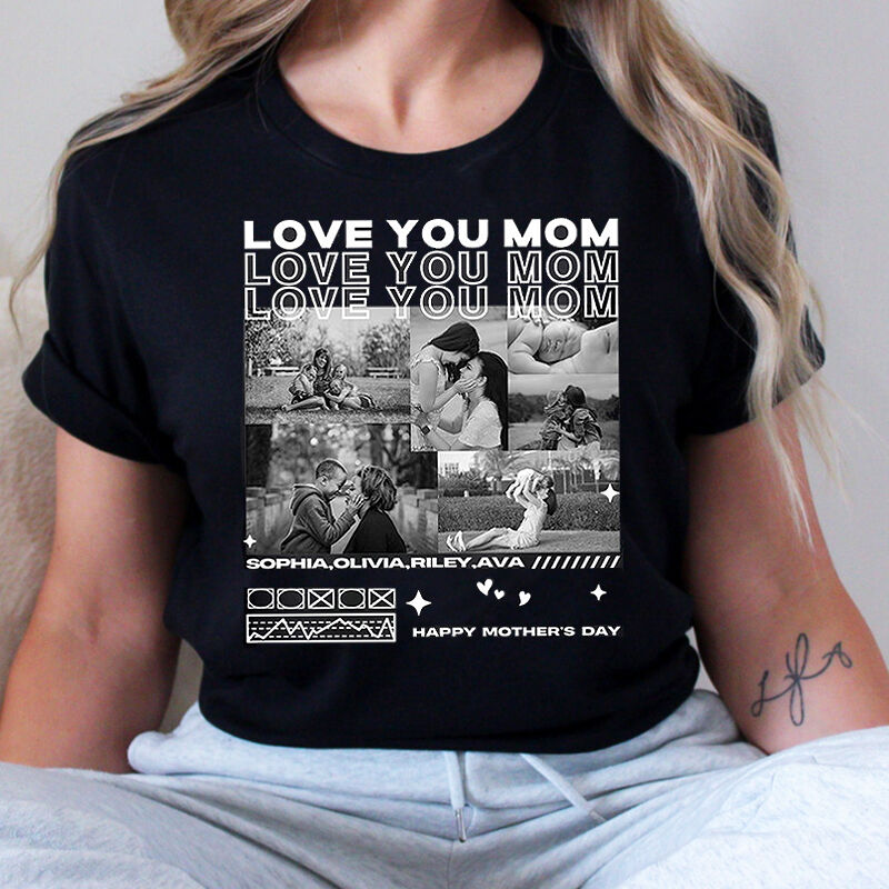 Personalized T-shirt Love You Mom with Custom Photos Chic Design Perfect Mother's Day Gift