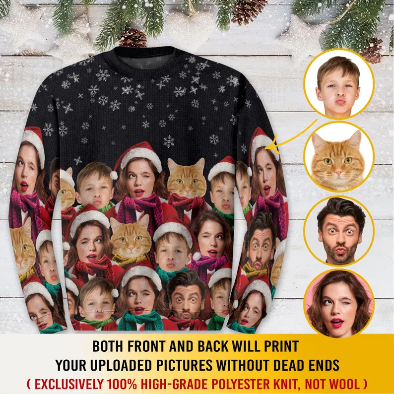 Custom Face Christmas Sweatshirt For Men Women, Custom Ugly Sweatshirt, Personalized Pet Christmas Sweatshirt, Funny Custom Face Sweatshirt