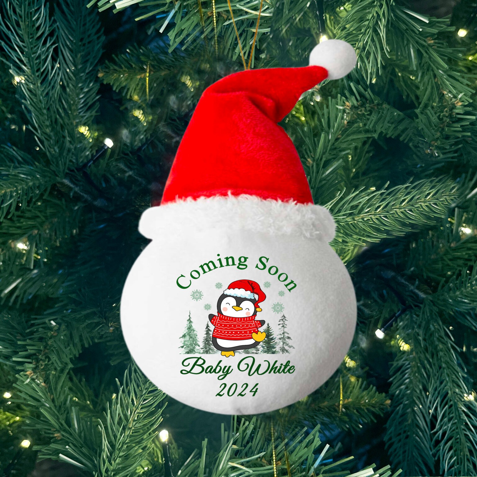 Coming Soon Penguin - Personalised Fabric Christmas Ornament - MyFaceTshirt