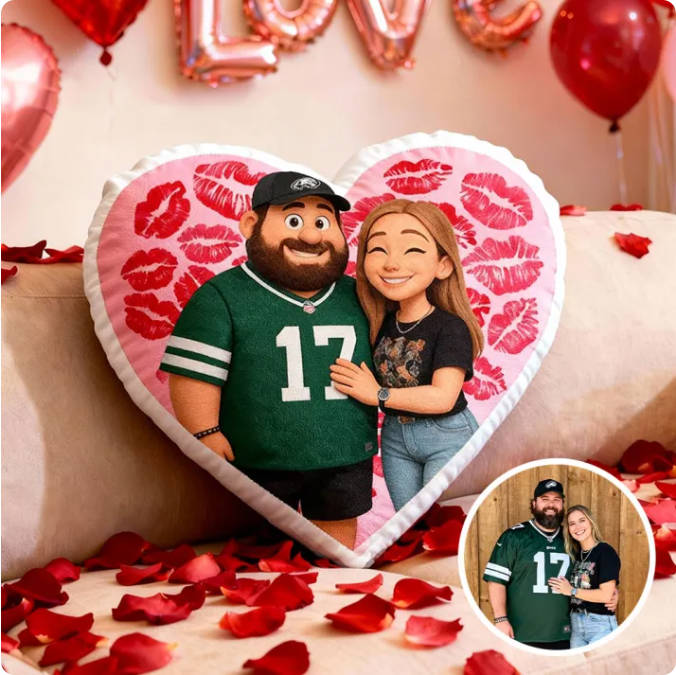 Custom Couple Photo Pillow – Red Heart-shaped Personalized Pillows For Valentine’s Day Gifts -