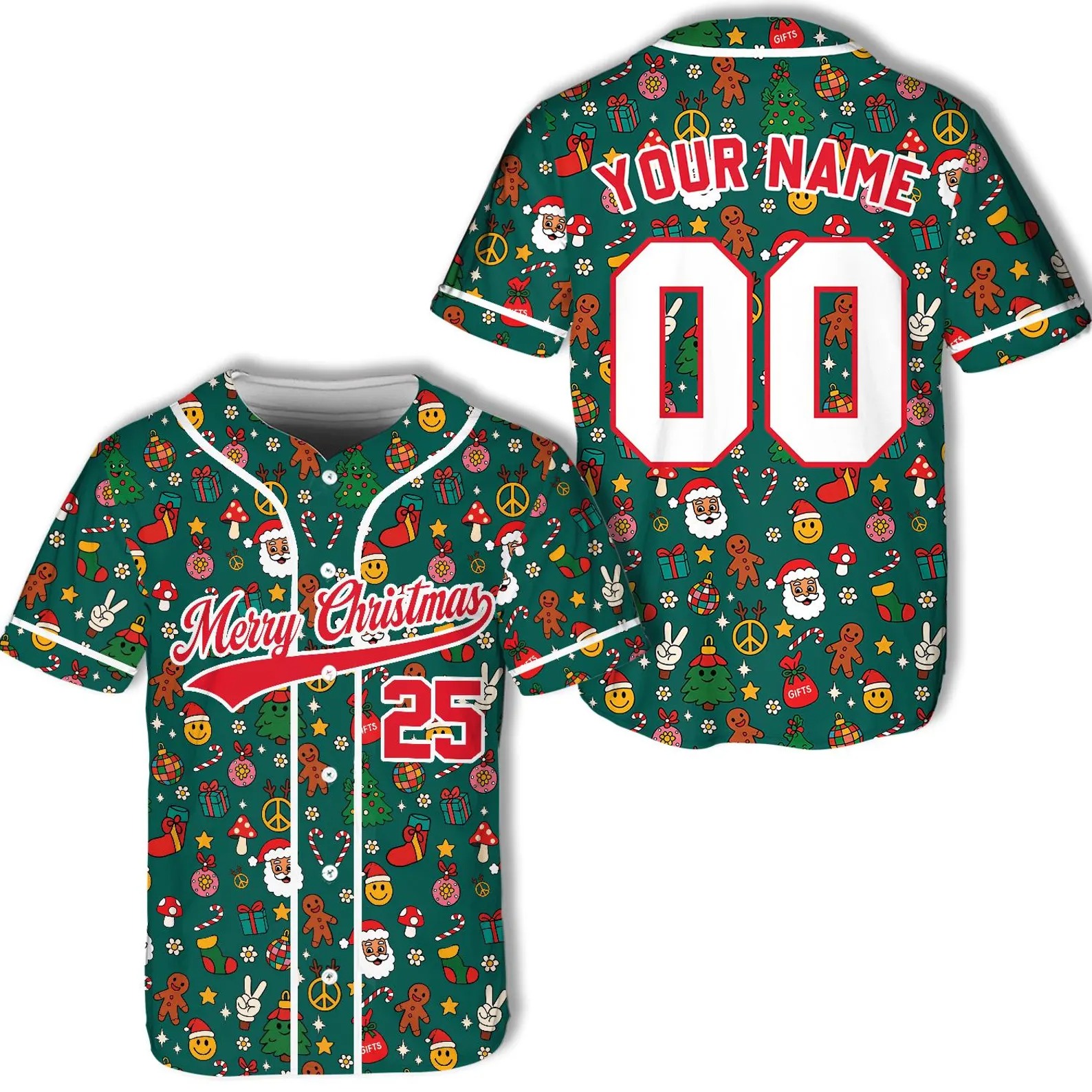 Personalized Christmas Baseball Jersey Adult Kid Youth, Custom Name Number Holiday Jersey, Xmas Gift Team Uniform Merry Christmas Shirt