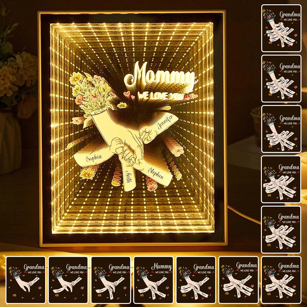 Custom Mirror Lightbox Personalized Infinity Light Mirror"We Love You" with Heartfelt Hand-in-Hand for Mom on Mother`s Day