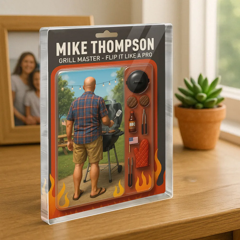 Grilling Master – Dad or Grandpa Realistic Figure Style Personalized Acrylic Block Plaque
