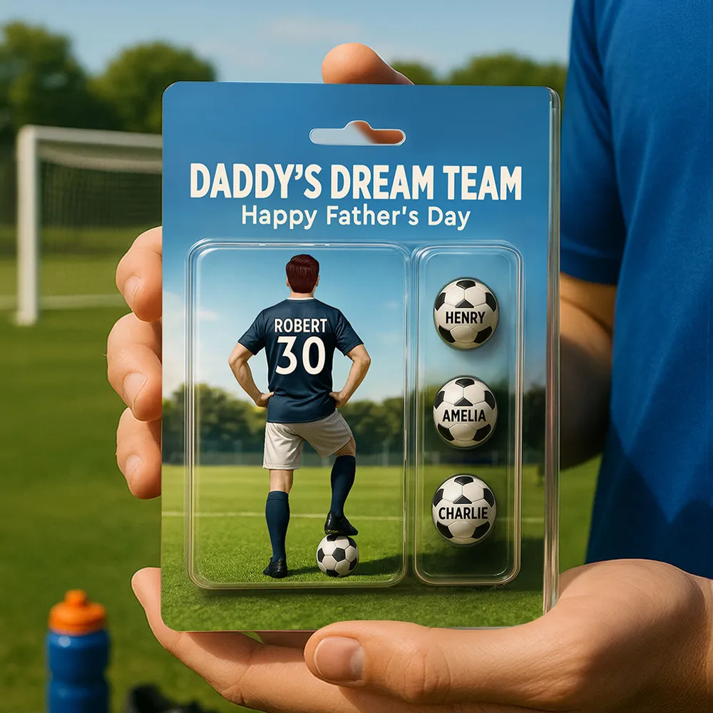 Daddy's Dream Team – Custom Soccer-Themed Personalized Acrylic Block Plaque with Kids' Names, Perfect Father's Day Gift for Dad or Soccer Lover