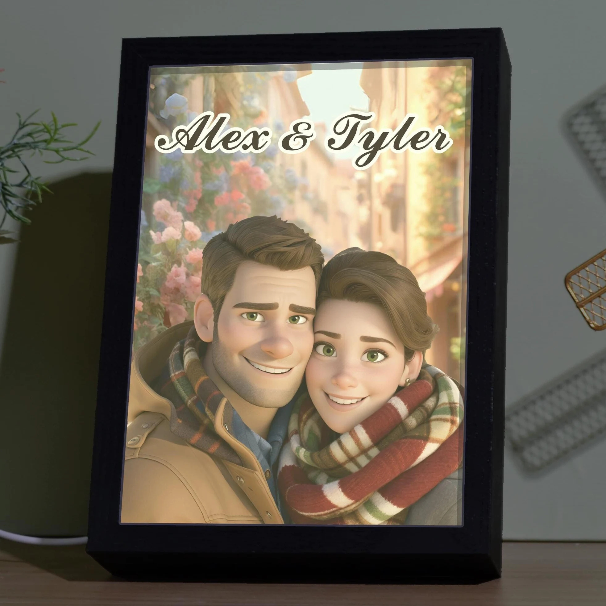 Personalized Cartoon Art Night Light LED Light Box Custom Pixar Style Portrait Gifr for Couples On Valentine's Day - MyFaceTshirt