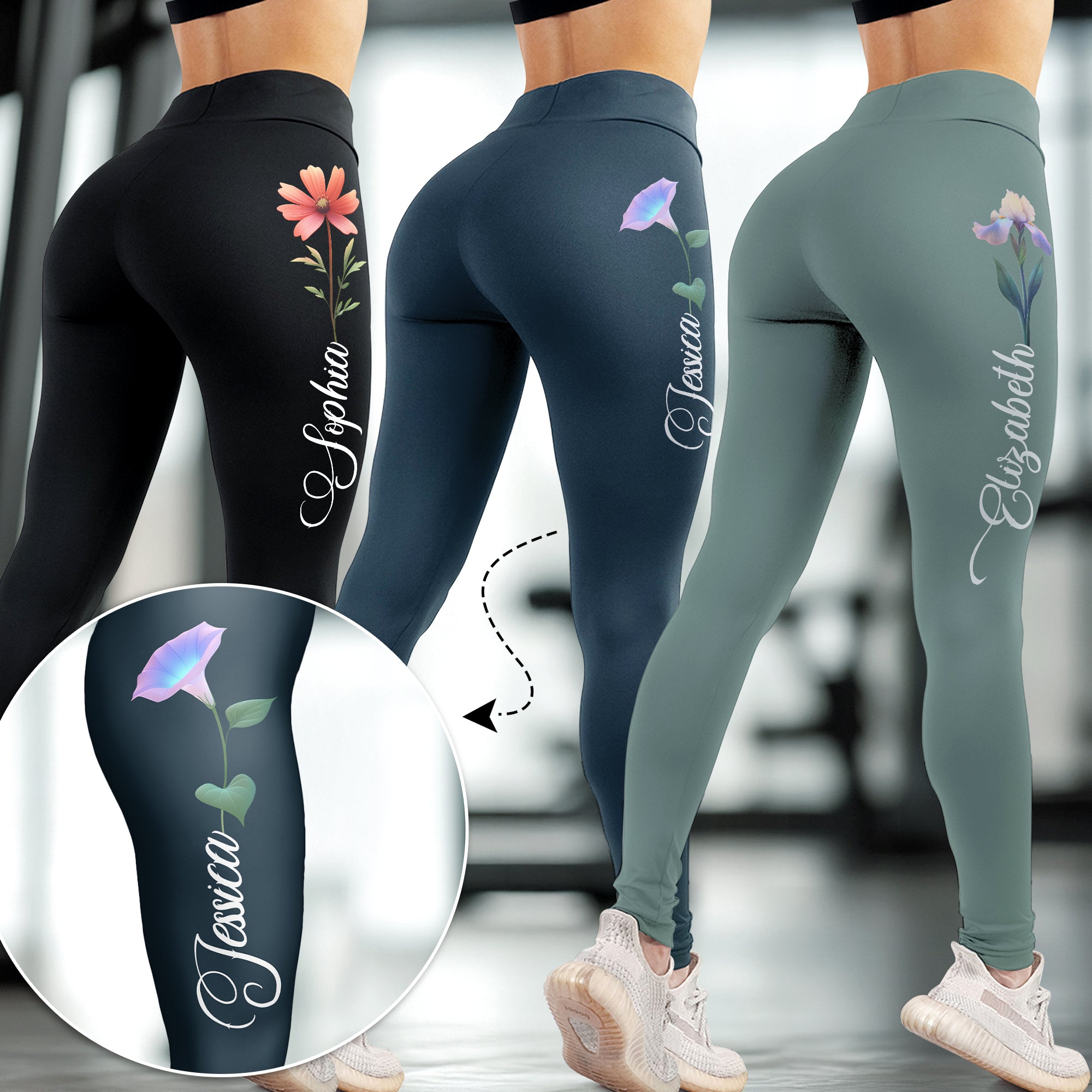 Custom Birth Flower With Name - Personalized Leggings