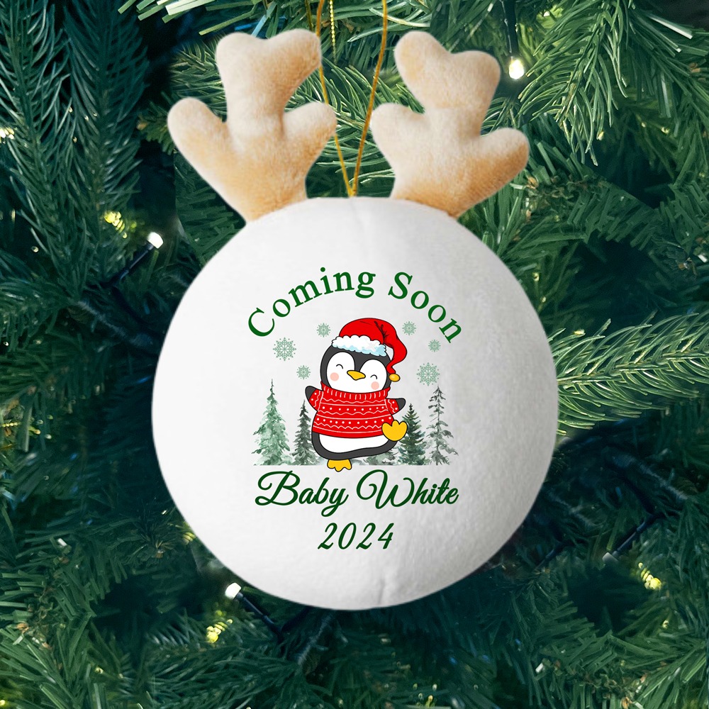 Coming Soon Penguin - Personalised Fabric Christmas Ornament
