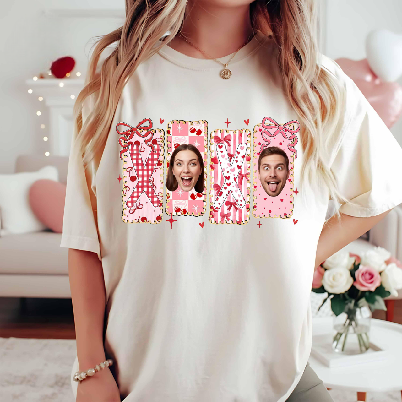 Custom XOXO Couple Shirt, Personalized Photo Valentine T Shirt, Matching Love Tee