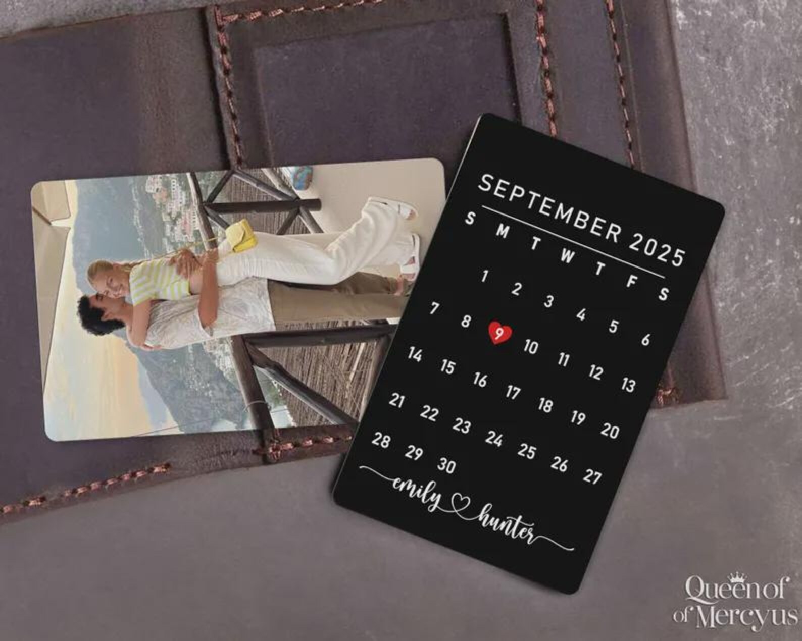 Custom Photo Metal Wallet Card, Personalized Anniversary Gift for Him, Husband Boyfriend Valentines Gift, Calendar Wallet Insert Couple Gift