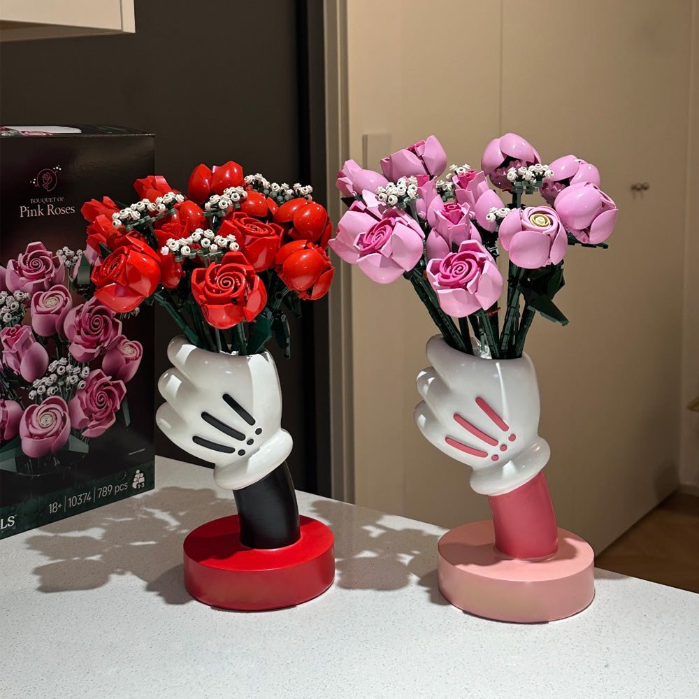 Cartoon Hand Rose Bouquet Building Blocks Creative Desk Decor & Romantic Gift For Couple