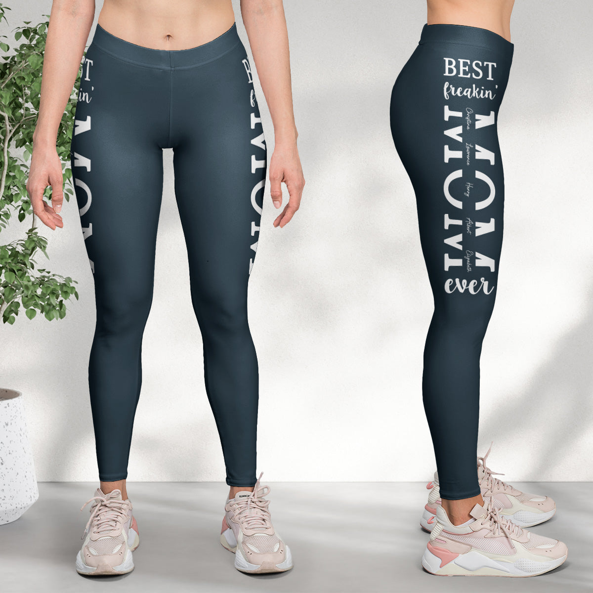 Best Freakin' Mom Ever - Custom With Kids' Names - Personalized Leggings