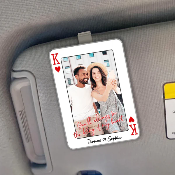 King/Queen Of My Heart Couple Custom Photo - Personalized Acrylic Car Visor - Valentine's Day Gift, Anniversary Gift For Him, For Her