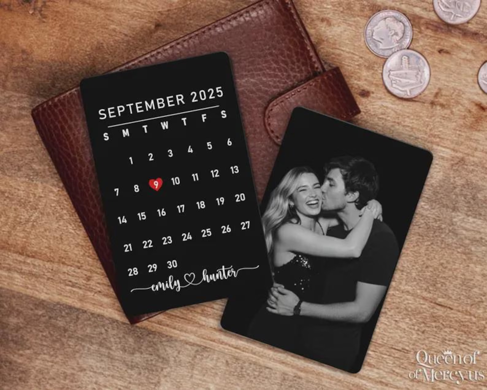 Custom Photo Metal Wallet Card, Personalized Anniversary Gift for Him, Husband Boyfriend Valentines Gift, Calendar Wallet Insert Couple Gift