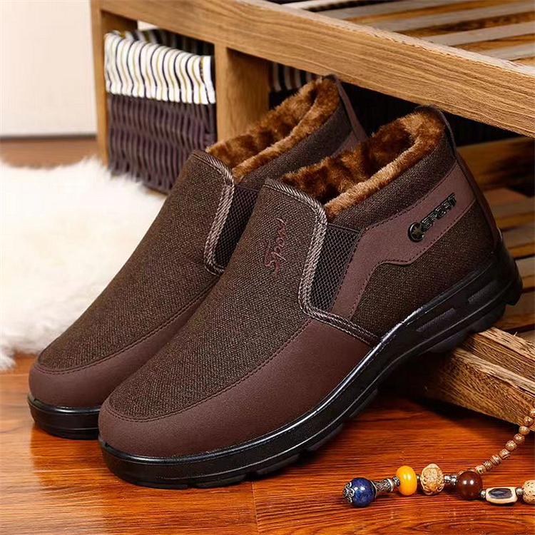 Men's Waterproof Plush Lined Genuine Leather Orthopedic Snow Boot Casual Shoes