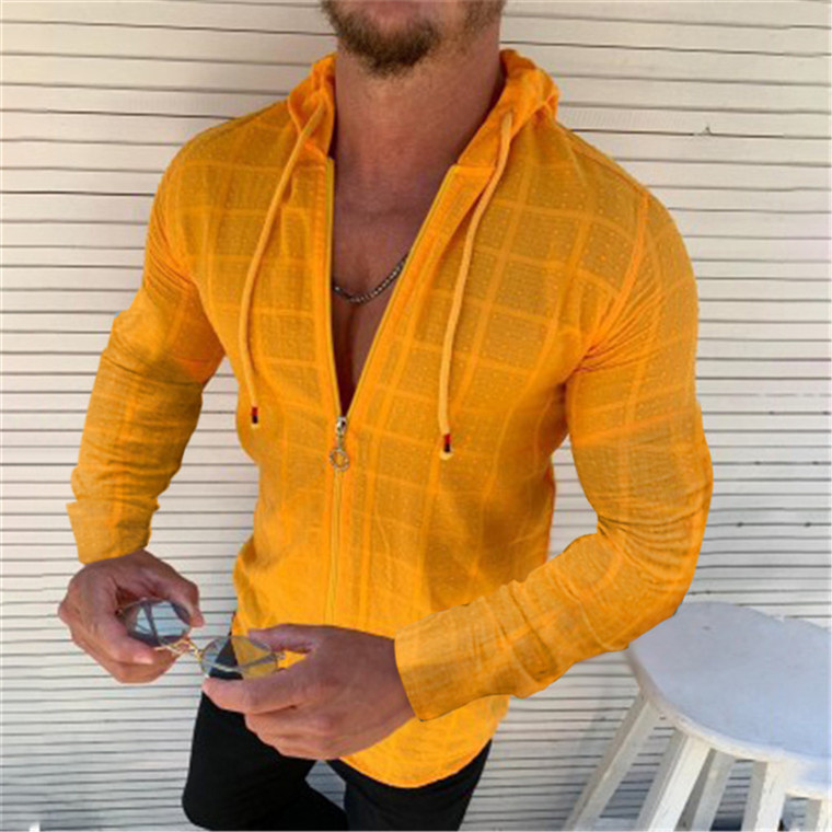 Men's Short Sleeve One Piece Hood Zip T-Shirt