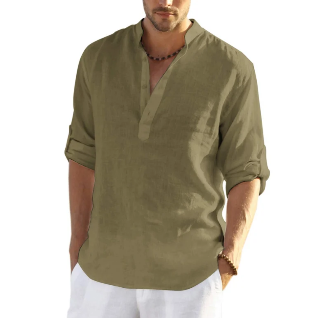 Men's Cotton Linen Henley Shirt