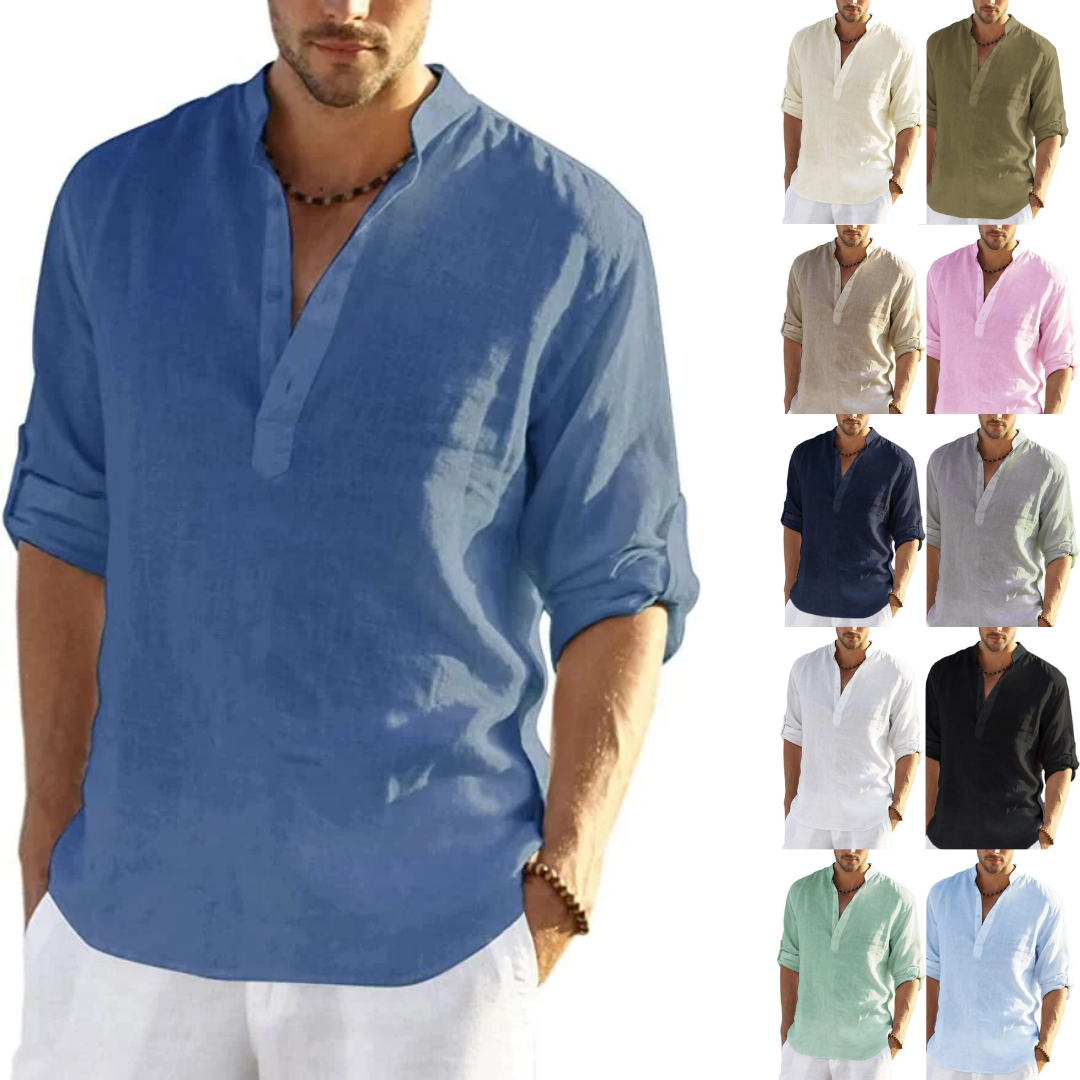 Men's Cotton Linen Henley Shirt