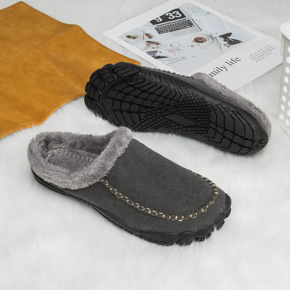 Men's Comfort Winter Warm Fleece Lined Casual Slippers Waterproof Indoor Outdoor Non-slip House Shoes