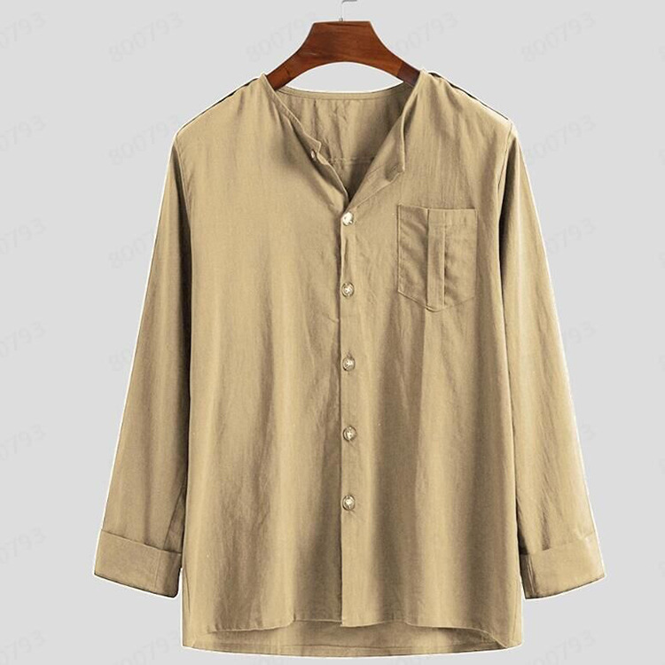 Men's Button Stand Collar Long Sleeve Shirt