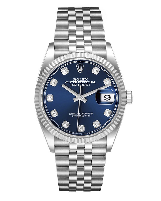 Rolex Datejust Steel White Gold Blue Diamond Dial Mens Watch 126234 Un