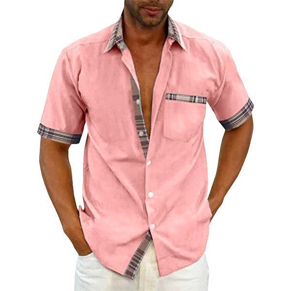 Men's Casual Plaid Collar Button Summer  Shirt