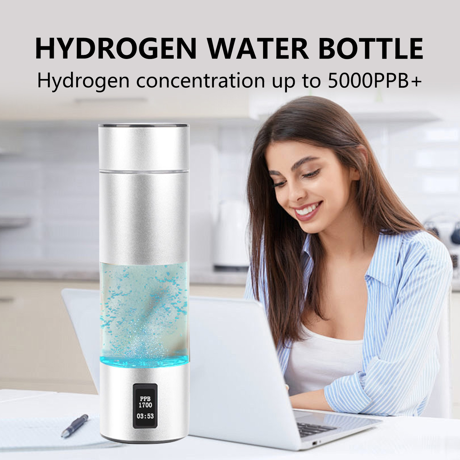 Portable Rechargeable 5000/3000ppb SPE/PEM Hydrogen Water Bottle for Outdoor and Car Use